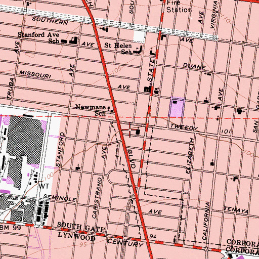Topographic Map of Lynwood Baptist Church, CA