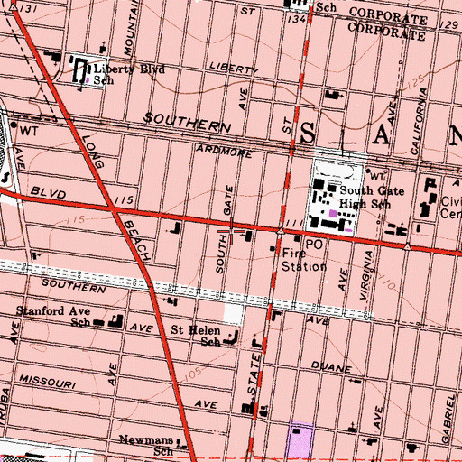 Topographic Map of Saint Helens Roman Catholic Church, CA