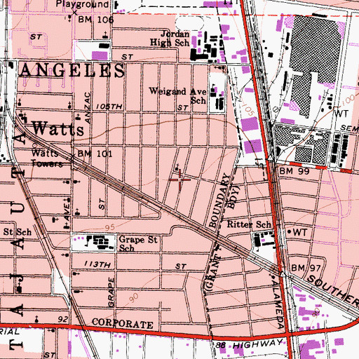 Topographic Map of San Miguel Catholic Elementary School, CA