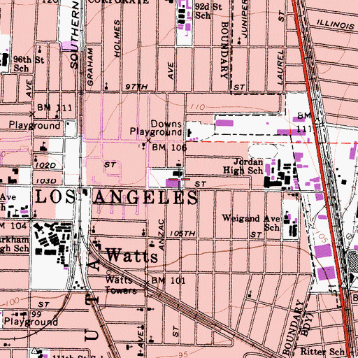 Topographic Map of South Central Multipurpose Health Service Center, CA