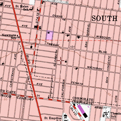Topographic Map of Bible Assembly of God Church, CA
