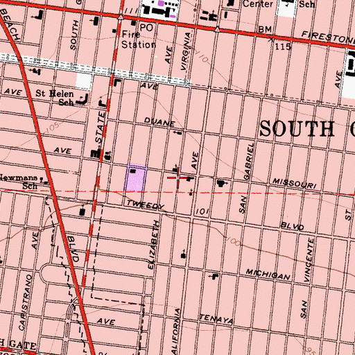 Topographic Map of Church of Christ, CA