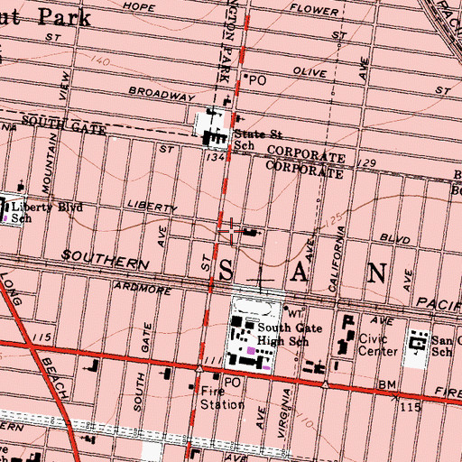 Topographic Map of Community Presbyterian Church, CA