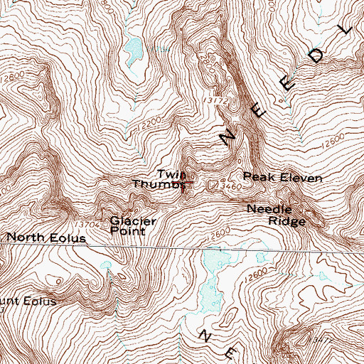 Topographic Map of Twin Thumbs, CO