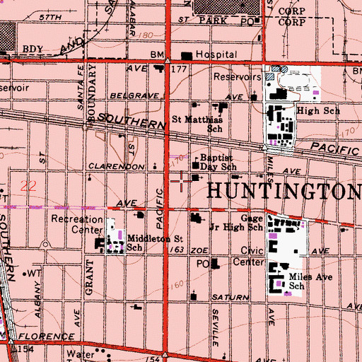 Topographic Map of First Baptist Church of Huntington Park, CA