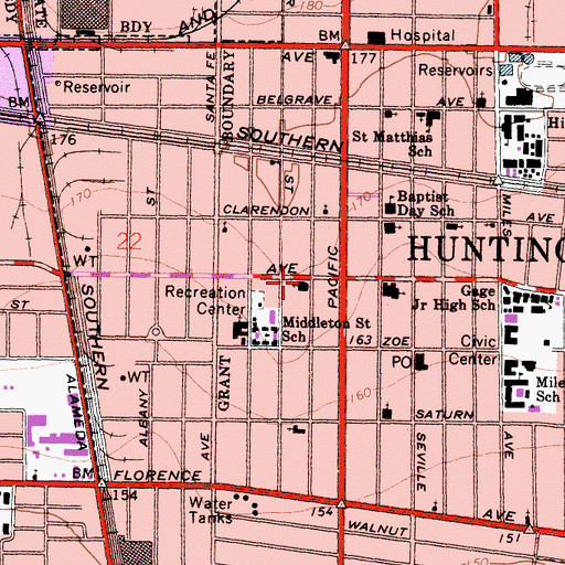 Topographic Map of First Church of Christ Scientist, CA