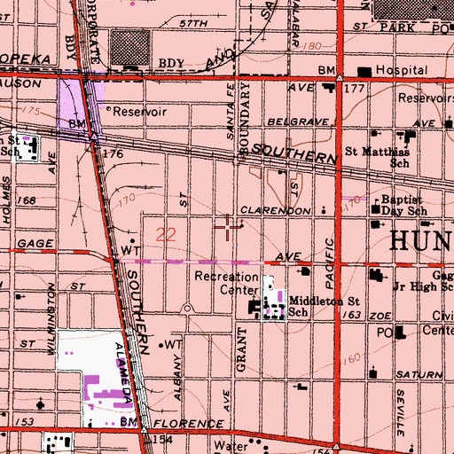 Topographic Map of First Freewill Baptist Church, CA
