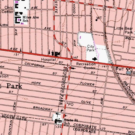 Topographic Map of First Southern Baptist Church, CA