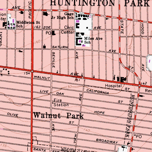 Topographic Map of Huntington Park Hebrew Congregation, CA