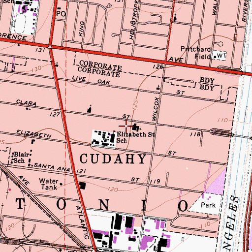 Topographic Map of Bell Baptist Church, CA
