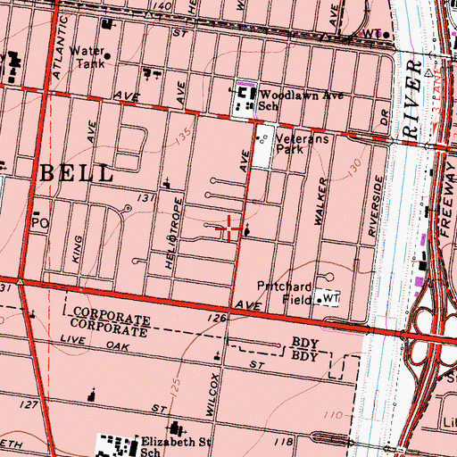 Topographic Map of Bell Brethren Church, CA