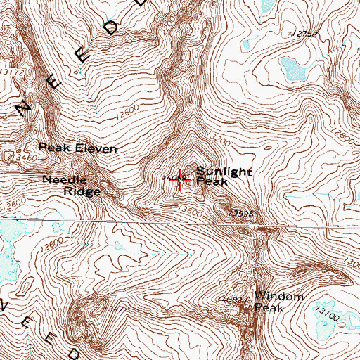 Topographic Map of Sunlight Peak, CO