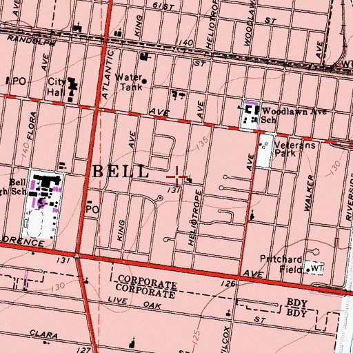 Topographic Map of Bell Foursquare Church, CA