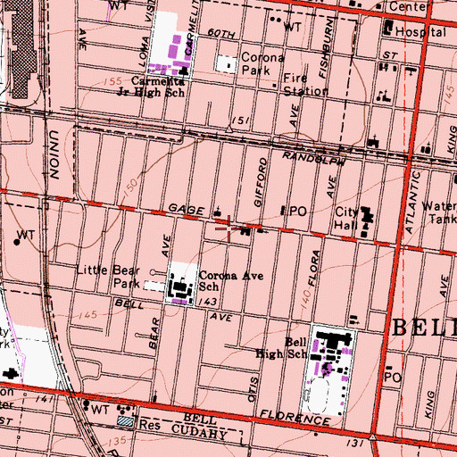 Topographic Map of Bell Friends Church, CA