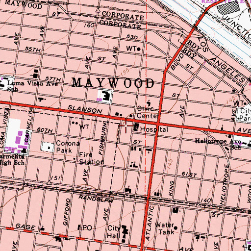 Topographic Map of South-East Doctors Hospital, CA