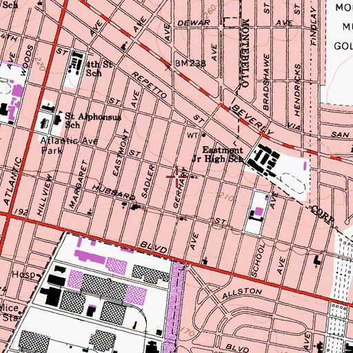 Topographic Map of Adams Memorial Pilgrim Church, CA