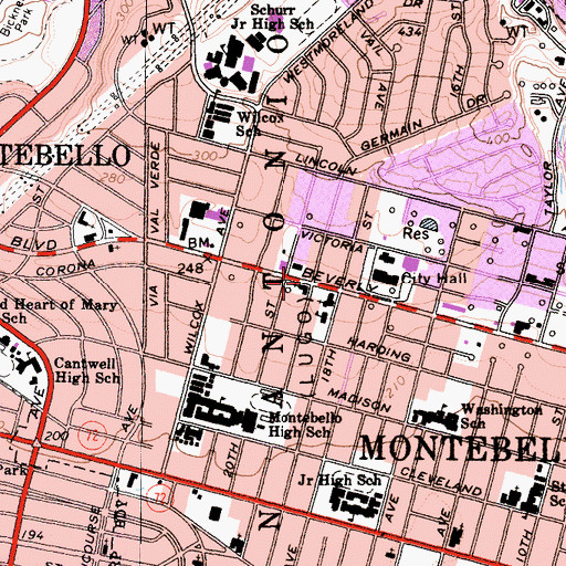 Topographic Map of Beverly Boulevard Four Square Gospel Church, CA
