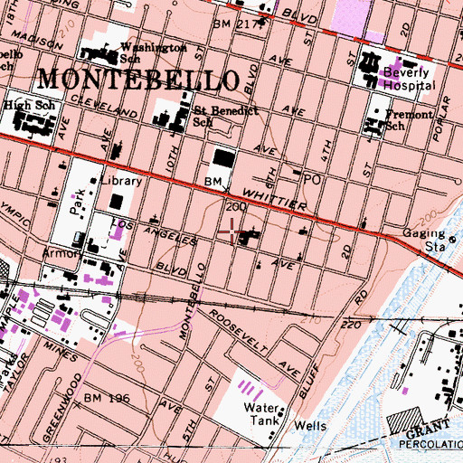 Topographic Map of First Baptist Church of Montebello, CA