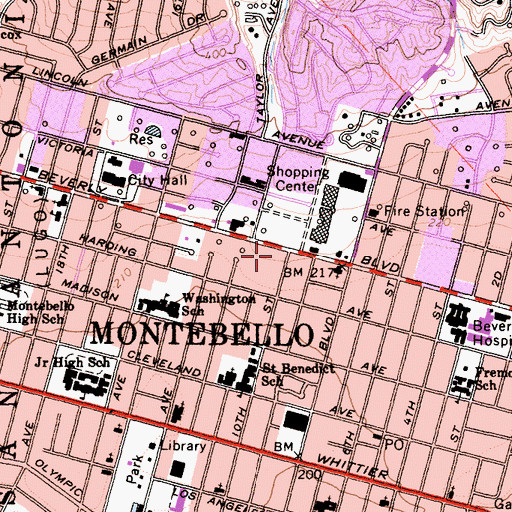Topographic Map of Montebello Convalescent Hospital, CA