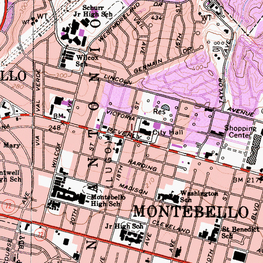 Topographic Map of Montebello Police Department, CA
