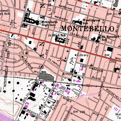 Topographic Map of Montebello Womans Club, CA