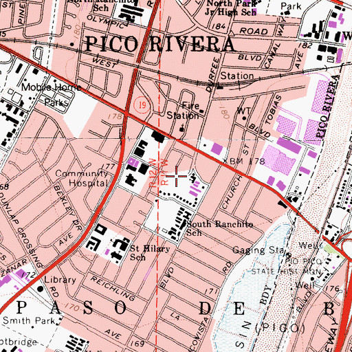 Topographic Map of Pico First Baptist Church, CA