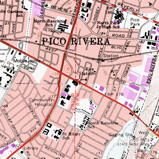 Topographic Map of Pico Rivera Bible Church, CA