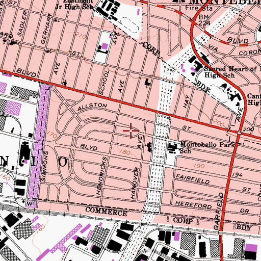 Topographic Map of Womens Club of Montebello Park, CA
