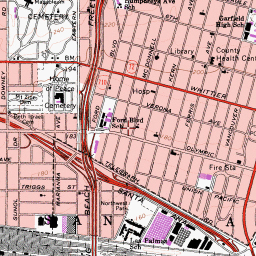 Topographic Map of East Los Angeles First Baptist Church, CA