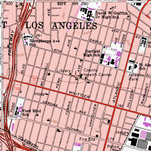 Topographic Map of East Los Angeles Health Center, CA