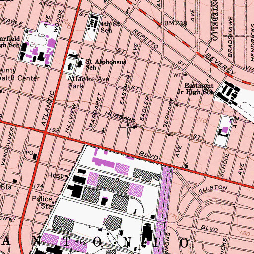 Topographic Map of East Los Angeles Seventh Day Adventist Church, CA