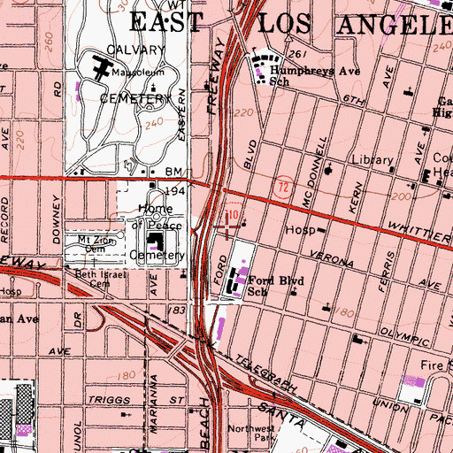Topographic Map of Iglesia Bautista Fundamentla, CA