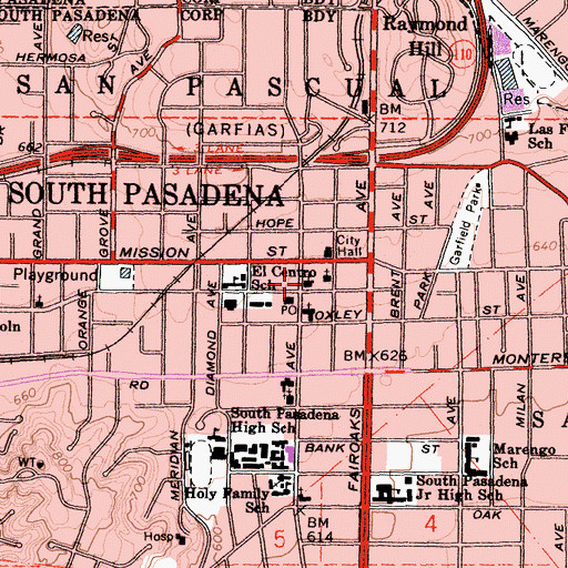 Topographic Map of South Pasadena Chinese Church, CA