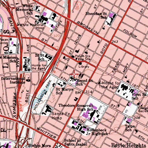 Topographic Map of Boyle Heights Church of the Nazarene, CA