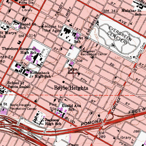 Topographic Map of Central Japanese-American Seventh Day Adventist Church, CA