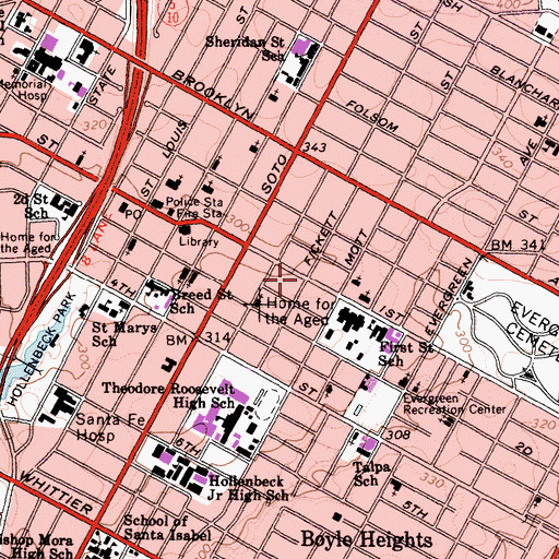 Topographic Map of East Los Angeles Convalescent Hospital, CA