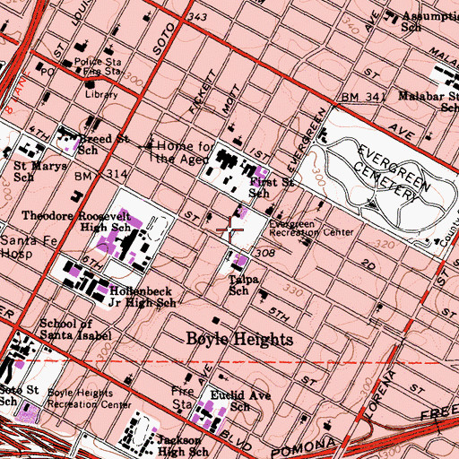 Topographic Map of Evergreen Playground, CA
