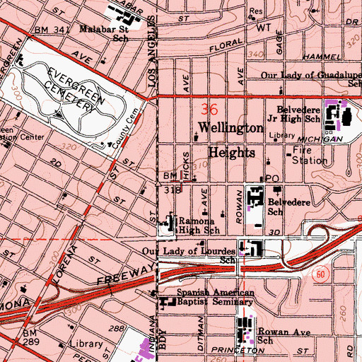 Topographic Map of First Methodist Church, CA