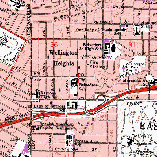 Topographic Map of First Mexican Baptist Church, CA