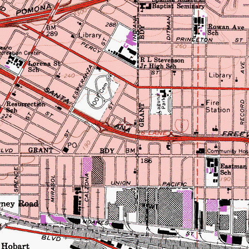 Topographic Map of Iglesia Pan-American Foursquare Church, CA