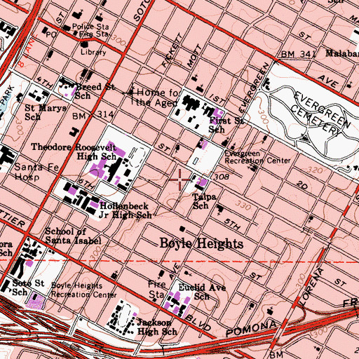 Topographic Map of Our Lady of Talpa Roman Catholic Church, CA