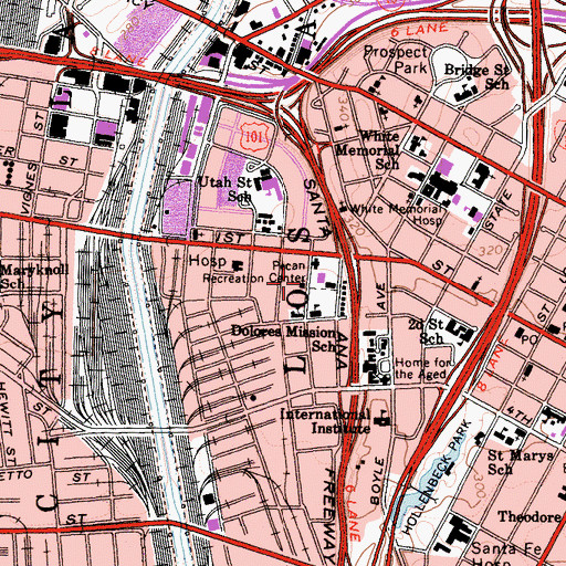 Topographic Map of Weller Street Missionary Baptist Church, CA