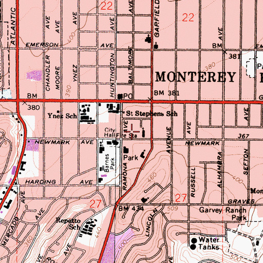 Topographic Map of Faith Lutheran Church, CA