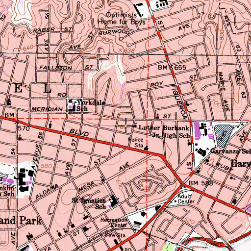 Topographic Map of Highland Park Lutheran Church, CA