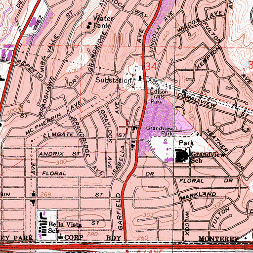 Topographic Map of Monterey Park Church of the Nazarene, CA