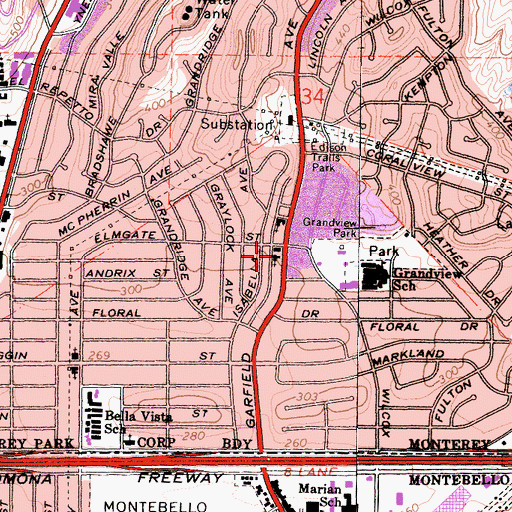 Topographic Map of Saint Pauls Lutheran Church, CA