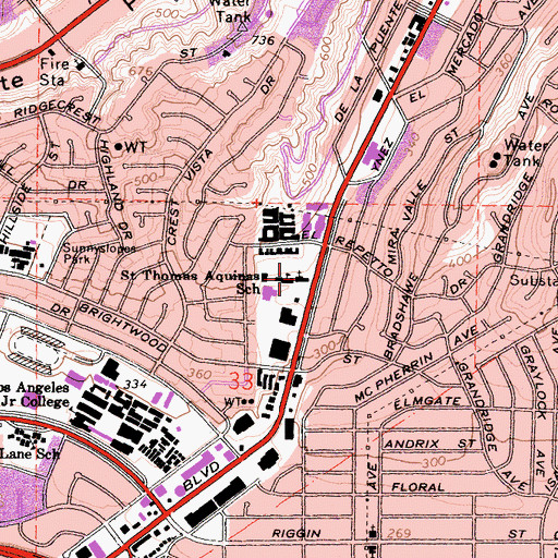 Topographic Map of Saint Thomas Aquinas Church, CA