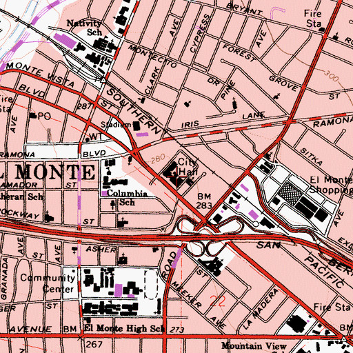 Topographic Map of First Baptist Church of El Monte, CA