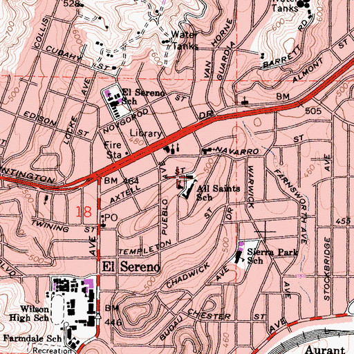 Topographic Map of All Saints Parish Hall, CA