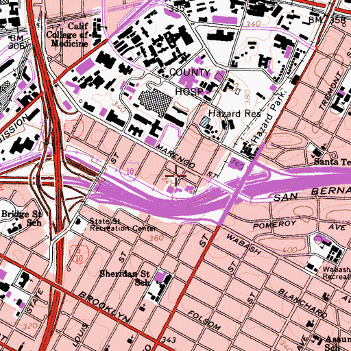 Topographic Map of East Los Angeles Occupational Center, CA